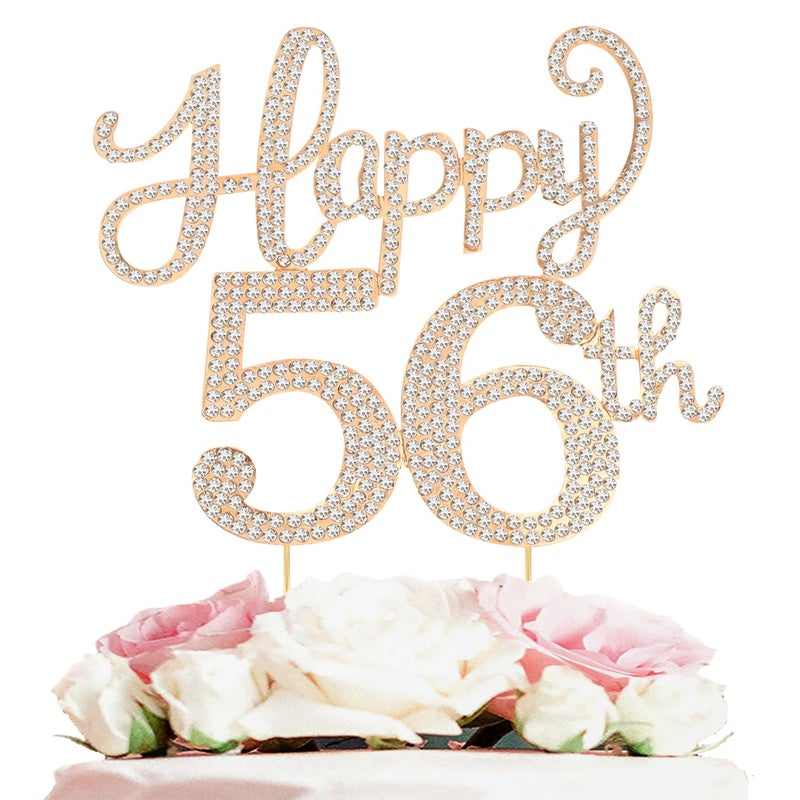 LASKYER Happy 56th Birthday Decorations,56th Birthday Gold Rhinestone Cake Topper - Cheers to 56 Years Old Bday Party Metal Sparkly Cake Centerpieces Sign. - Image 1